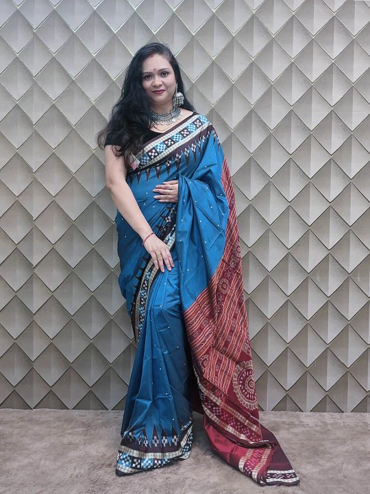 ROYAL BLUE AND RED SAMBALPURI SILK SAREE